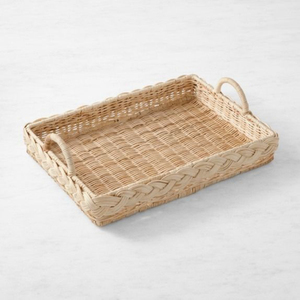 Handmade Round Rattan Serving <b>Tray</b> With Handles Eco-Friendly Woven Wicker <b>Basket</b> <b>Tray</b> For Coffee Table Fruit Bread Platter - Product Image 2