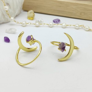 925 Sterling Silver Raw Amethyst <b>Moon</b> <b>Ring</b> Natural Rough Crystal Prong Set Certified Gold Vermeil Handmade Boho Gemstone <b>Ring</b> - Product Image 3