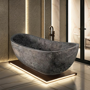 Grande baignoire autoportante de luxe en pierre de rivière avec couvercle - Product Image 1