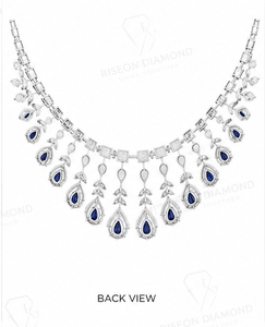 Exquisite <b>necklace</b> in 18K white gold with cascading pear sapphire stones floral diamond arrangement royal couture luxury design - Product Image 5