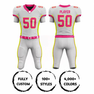 Ensemble de maillot et pantalon de football américain sublimé personnalisé, ajusté, à manches courtes, anti-humidité, col en V, unisexe adulte, gris, rose, jaune - Product Image 1