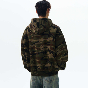 Men's Camouflage <b>Hooded</b> <b>Zip</b>-Up Sweatshirt Regular Fit Casual Autumn Wear 100% Cotton French Terry Breathable Pocket Design - Product Image 2