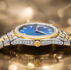 Reloj de Pulsera Mecánico de Lujo para Mujer, con Diamantes Azules, Dos Tonos de Oro y Plata, Acero Inoxidable, Sumergible, Premium para Negocios - Product Image 4