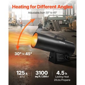 Riscaldatore a Propano Portatile da 125000 BTU con Impostazioni di Temperatura Continue e Protezione di Sicurezza per Garage/Officina - Product Image 2