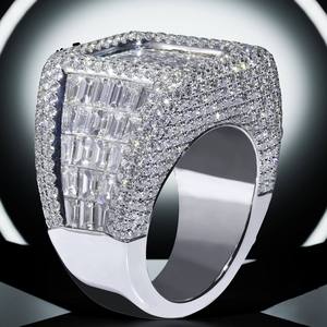 <b>Iced</b> Out Moissanite Cluster <b>Ring</b> Baguette Cut Solitaire Band Rhodium Plated 925 Silver Unisex Bridal Hip Hop Jewelry - Product Image 3