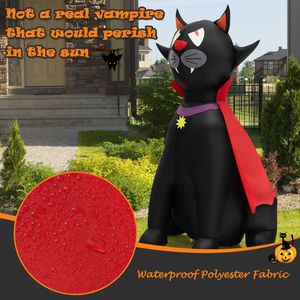 Decorazioni gonfiabili da giardino per Halloween, gatto vampiro di 1,4 metri con mantello rosso spaventoso - Product Image 2