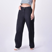 Kadın Orta Bel Düğmeli Geniş Paça Bol Kesim Kot Pantolon GHULAM GOODS SPORTS %100 Pamuk Vintage Eskitme Görünümlü Çevre Dostu