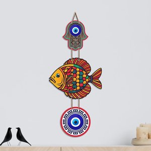 Decoración de Pared con Forma de Pez en MDF Multicolor con Protección Contra el Mal de Ojo para la Entrada del Hogar, Decoración Vastu - Product Image 4