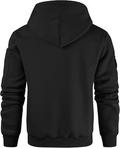 Sudadera con Capucha Negra para Hombre, Cierre de Cremallera a la Mitad, Corte Regular, 100% Poliéster, Felpa Francesa, Estilo Casual para Otoño - Product Image 3