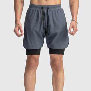 Double <b>Layer</b> Towel Loop Polyester Zipper Pockets Running Short High Quality Athletic Gym Wear <b>Mid</b> Waist Training Shorts for Men - Product Image 6