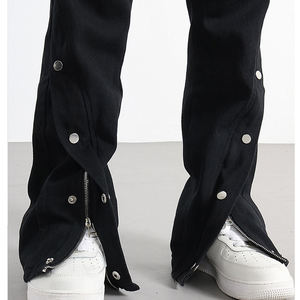 Pantalones Jogger de Algodón Desgastado para Hombre, Estilo Urbano, con Lavado Ácido Personalizado, Botones Laterales, Pierna Ancha Acampanada, Cintura Media, Estilo Holgado - Product Image 3