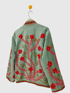 Hand Embroidered Floral Mandarin Collar Jacket Full Sleeve Cotton Boho Chic Style Autumn Wear Women'<b>s</b> Plus Size - Product Image 6