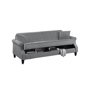 Divano Letto Contemporaneo 1 Pezzo in Tessuto Grigio Bruciato Regolabile con Contenitore Imbottito, Schienale Trapuntato e Cuscini per Soggiorno e Uso Futon - Product Image 5