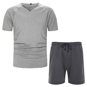 Conjunto de Dos Piezas para Hombre, Camiseta de Punto Sólido con Cuello en V y Pantalones Cortos con Cordón, Transpirable, Deportivo, Cómodo para Uso Diario de Verano - Product Image 4