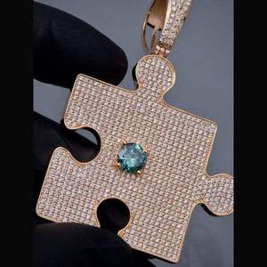 <b>Puzzle</b> Shape Moissanite Pendant 18K Gold Plated Iced Charm Geometric Design Luxury Unisex Everyday Wear - Product Image 1