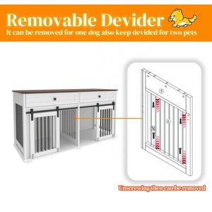 Grande Gabbia Doppia per Cani con 2 Cassetti Divisori e Porta Scorrevole, Cuccia in Legno Resistente all'Acqua per Uso Interno - Product Image 5