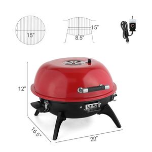Barbecue électrique de comptoir 1600W, portable, double couche, pour usage intérieur/extérieur, couleur rouge - Product Image 5
