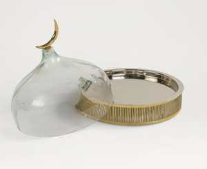 Cúpula de Cristal Transparente Moderna para Cubrir Alimentos con Borde de Acero Inoxidable, Plato para Servir para Decoración de Mesa de Comedor para Fiestas - Product Image 2