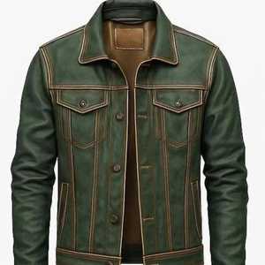 เสื้อแจ็คเก็ตหนังแท้บุผ้าไหมซาตินสำหรับผู้ชาย ซิปแบบนูน - Product Image 1