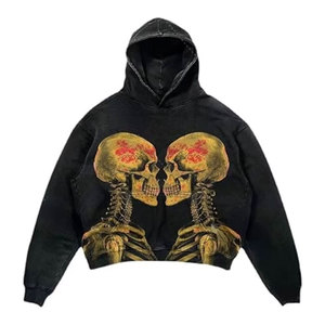 Oem Custom Washed <b>Hoodie</b> No <b>Strings</b> Oversized French Terry Sweatshirts Men Vintage Distressed <b>Hoodie</b> - Product Image 1