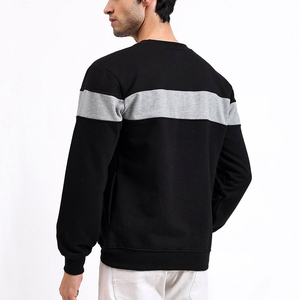 Sweat-shirt à col rond noir et gris avec blocs de couleur, fermeture éclair intégrale, uni, décontracté, 100 % coton tricoté, pour l'automne - Product Image 6