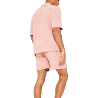 Promo Terbatas Setelan Pendek Terry Cloth Unisex Dua Potong Kemeja Kancing Kasual Musim Panas Pria Celana Pendek Bermotif Lengan Pendek 100% Poliester Berkualitas Tinggi
