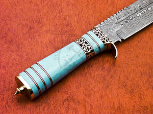 Nouvelle édition Couteau de chasse en acier Damas avec manche en laiton forgé à la main, lame fixe tranchante, couteau tactique Bowie, couteau de survie - Product Image 5