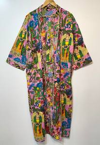 Bata Kimono de Algodón Suave con Estampado de Bloques y Dibujos Animados Naaz para Mujer, Camisón de Verano Hecho a Mano ODM con Cuello en V y Cintura Elástica hasta la Rodilla/Completamente Larga - Product Image 3