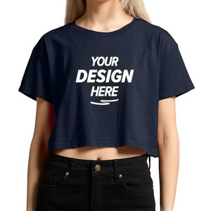 Camiseta Corta para Mujer, Cuello Redondo, Color Sólido, Informal, Verano, Transpirable, 100% Algodón, Camiseta Corta Estampada - Product Image 1