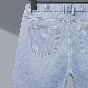 Shorts Bermuda en jean déchiré pour homme, taille mi-haute, avec cordon de serrage, style décontracté, en coton tissé - Product Image 3