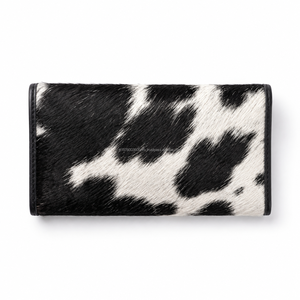Elegante Cartera Trifold de Piel de Vacuno con Pelo, Estilo Boho Occidental, Monedero de Cuero para Uso Diario con Bolsillo con Cremallera y Cierre a Presión - Product Image 2