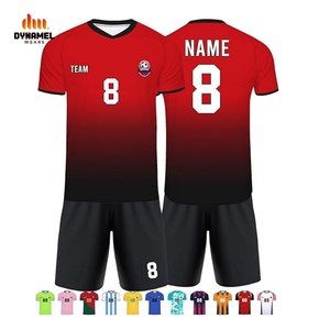 DYNAMEL WEARS Conjunto de Camiseta de Fútbol Sublimada Personalizada para Hombre, Cuello en V, Manga Corta, Uniforme de Fútbol con Absorción de Humedad, Degradado Rojo y Negro - Product Image 1