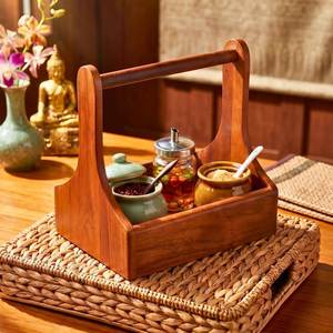 Premium Handcrafted Wooden <b>Table</b> <b>Caddy</b> Tool <b>Caddy</b> Rectangular Single Tier Standing Type Handmade Rustic Storage Holder Box - Product Image 3