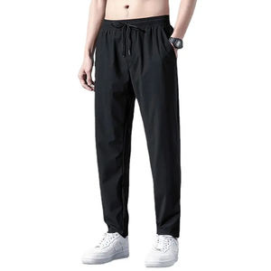 Pantalon de sport décontracté pour homme, taille régulière, hiver, grande taille, noir, taille élastique, 100% coton, respirant - Product Image 1