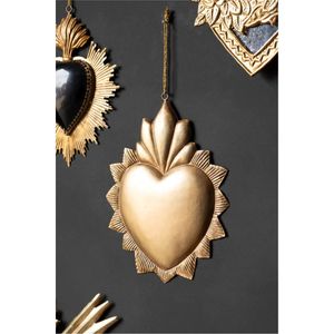 Décoration Murale Sacré-Cœur en Laiton Vieilli, Exquise en Métal, Cœur Flammant Ex-Voto, Décoration Religieuse pour la Maison, Vente en Gros - Product Image 1