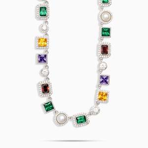 Geometric <b>Statement</b> <b>Necklace</b> Crystal Rhinestones Freshwater Pearl 925 Silver Rhodium Plated GRA Certified Tennis Chain - Product Image 1