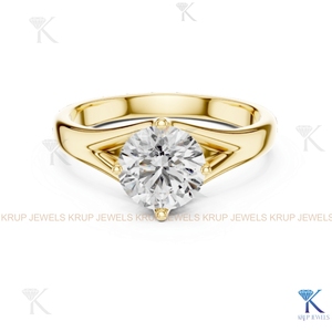 Anillo de compromiso solitario con diamante cultivado en laboratorio, corte redondo, E VVS2, certificado IGI, en oro macizo con engaste de corona, estilo filigrana vintage. - Product Image 1