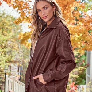 High Quality Women Outerwear Leather Jackets Fashion Style New Model Casual Leather Jacket Zipper <b>Ladies</b> Leather Jacket - Product Image 3