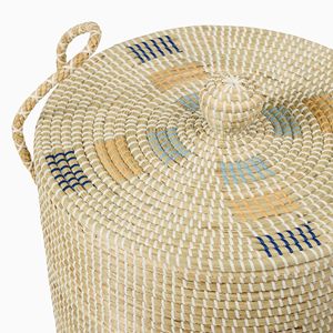 Handwoven Seagrass Storage Basket <b>Bin</b> Tall Cylinder With Lid Natural Handmade Eco Friendly Sustainable Wholesale Bulk Supplier - Product Image 4