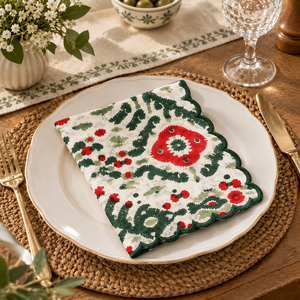 Serviettes en coton carrées traditionnelles RIDHI Premium, bord festonné, brodées, imprimées, faites à la main, durables, réutilisables, lavables - Product Image 2