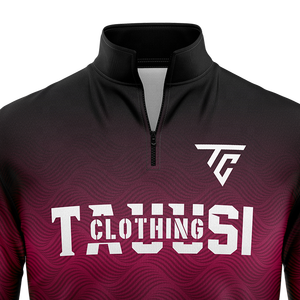 Sweat-shirt à col zippé pour homme personnalisé, noir et bordeaux dégradé, avec logo imprimé, manches longues, vêtements de sport athlétiques pour l'entraînement - Product Image 2