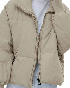 Women Winter Puffer <b>Jacket</b> Stand <b>Collar</b> Quilted Bubble Coat Full Zip Warm Casual Beige Outerwear Fashion <b>Jacket</b> - Product Image 5