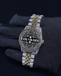 Reloj Unisex de Dos Tonos con Moissanita VVS, Diamantes, Números Romanos Azules Personalizados, Correa de Acero Inoxidable Mecánica, Cristal Elegante - Product Image 5