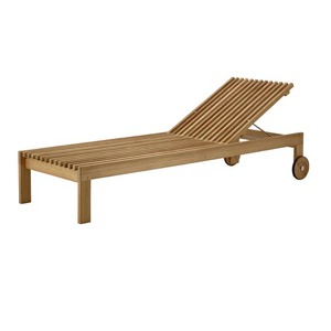 Chaise longue moderne en teck réglable avec roulettes, dossier solide, pour piscine, plage, hôtel, villa, usage extérieur - Product Image 1