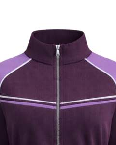 เสื้อแจ็คเก็ตครอปผู้หญิงสีม่วงลาเวนเดอร์แบบซิป เสื้อแจ็คเก็ตออกกำลังกาย เสื้อผ้ากีฬา ฟิตเนส แอคทีฟแวร์ แถบสีตัดกัน เสื้อแจ็คเก็ตสำหรับฝึกซ้อม แบบสั่งทำ - Product Image 5