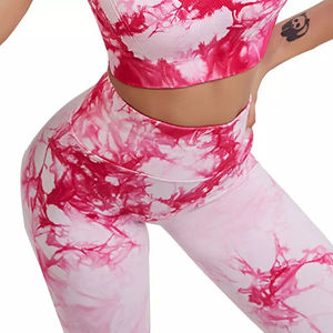 Conjunto Deportivo de Dos Piezas con Estampado Tie Dye para Yoga, Cuello en U, Cintura Elástica, Leggings y Sujetador Deportivo de Alta Resistencia para Mujer - Product Image 4