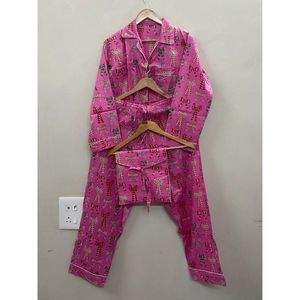Ensemble de pyjama pour femmes en coton 100% à imprimé floral, vêtements de nuit doux et respirants en tricot, taille élastique, deux pièces, vêtements de détente - Product Image 2
