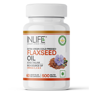 Huile de lin 500 mg 60 capsules molles Atasi Taila pressée à froid qualité supérieure en bouteille pour adultes végétariens - Product Image 1