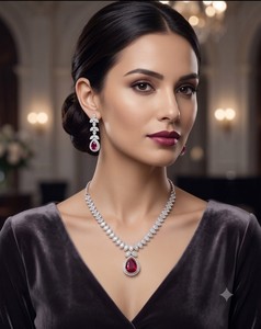 Luxury Dark Green Crystal Bridal <b>Necklace</b> Set Silver Plated American Diamond Teardrop Pendant Jewelry Set For Wedding Wholesale - Product Image 2