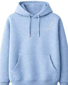 Sweat à capuche personnalisé bleu clair avec logo oiseau en strass, coupe oversize, en molleton épais, avec poche kangourou, style streetwear personnalisé - Product Image 1